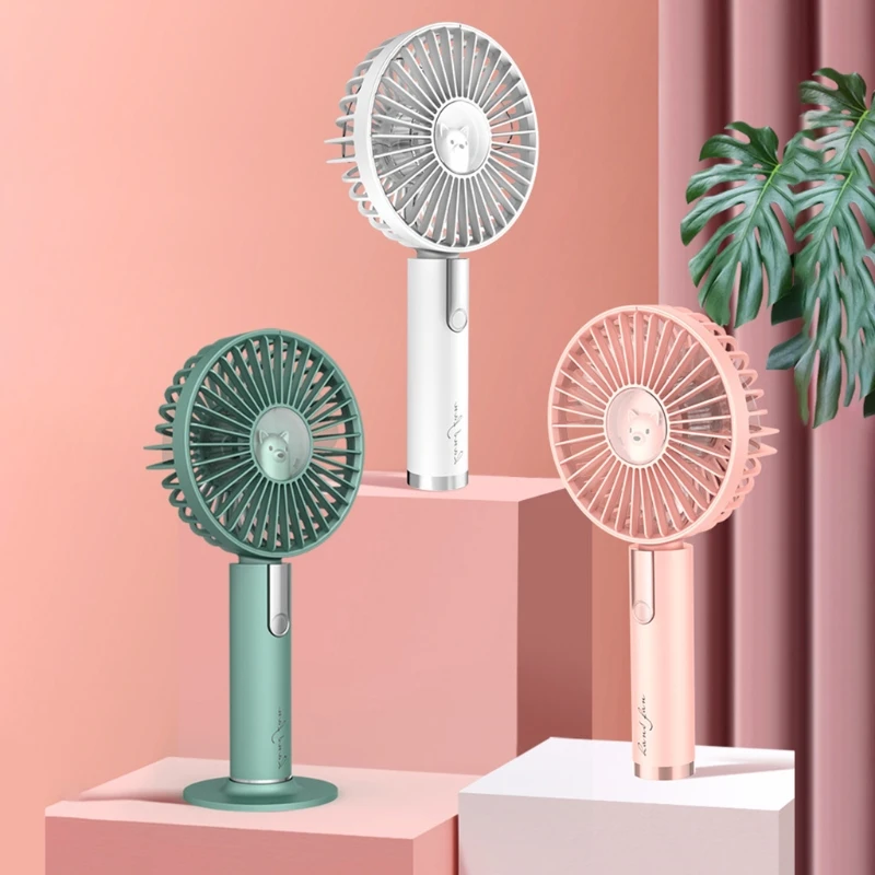 

USB Handheld Portable Fan Mini Desktop Fan Portable Fan for Home Office Car Outdoor Travel 3 Speeds Green Pink White