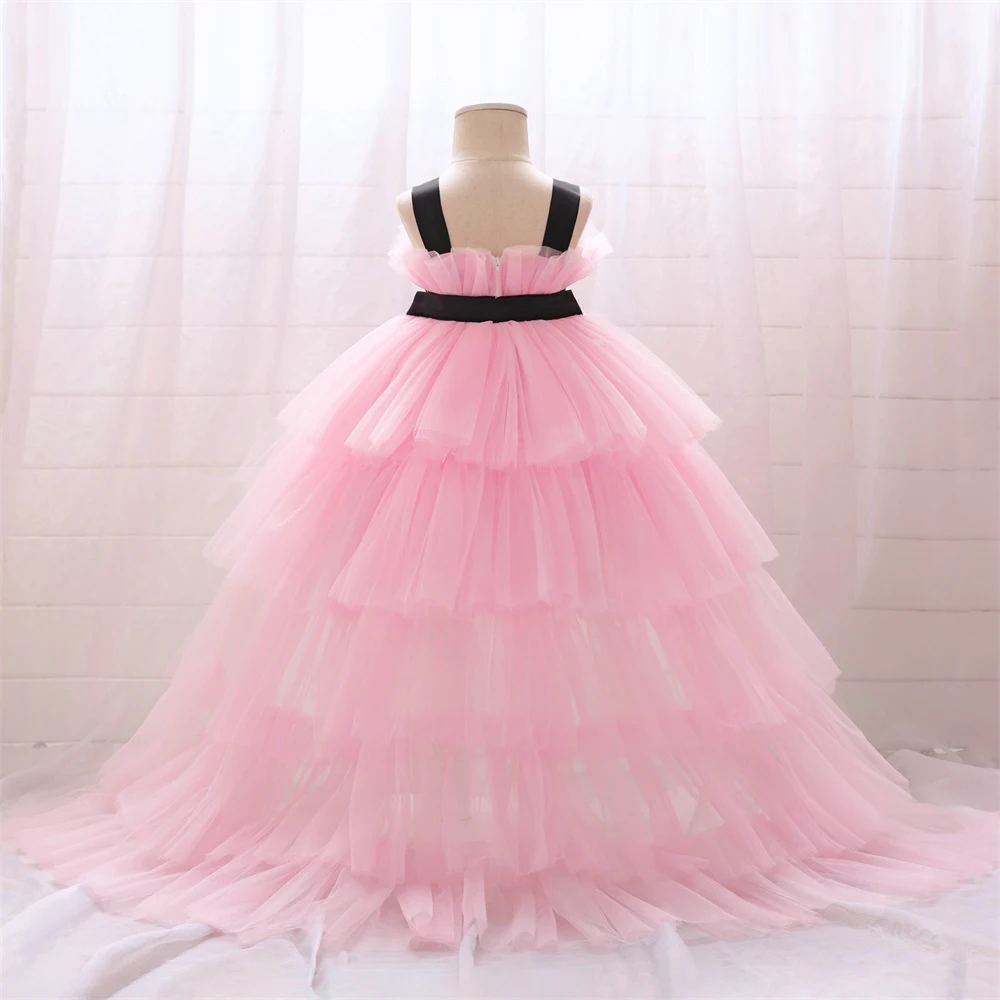 Trailing Pink 1 st Birthday Dress For Baby Girl Clothes Princess Tutu Dress Baptism Girls Dresses Little Bridesmaid Party Gown