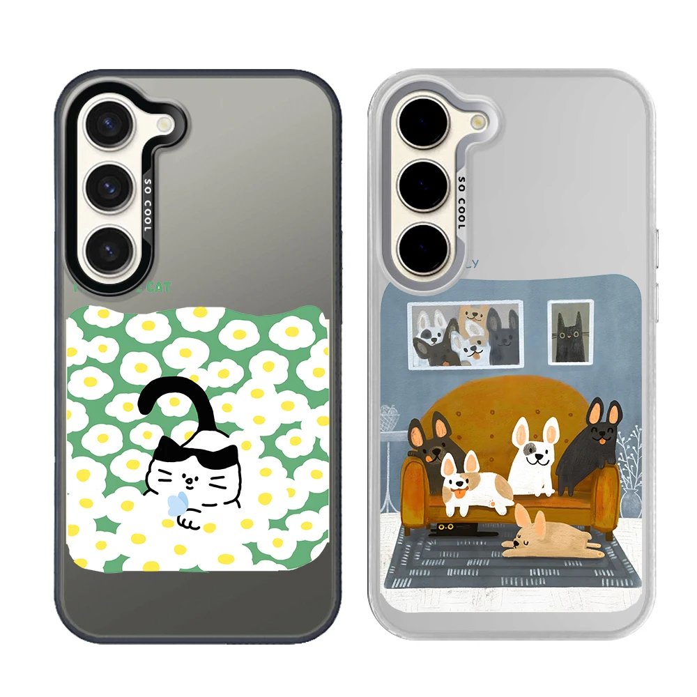Silver Plated IMD Phone Case For Samsung Galaxy S26 S25 S24 S23 S22 Ultra S20 S10 S21 FE 5G Plus Cover Cartoon fresh style Cat