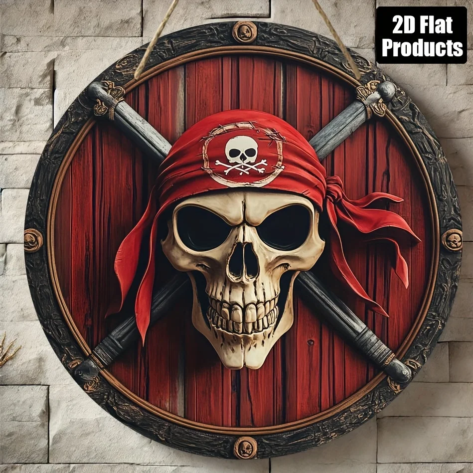 2D Flat 8x8" Pirate Skull & Crossbones Wooden Wall Art - Rou