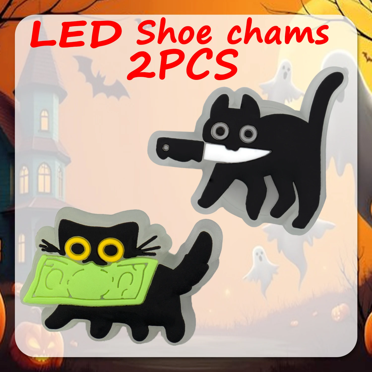 1/2/5 Stück Halloween-Schuhdekoration für Sandalen, lustiger Kürbis-Geist-Schuhanhänger, Zubehör, Katzenfledermaus, geeignet für alle Clogs – Detail 12