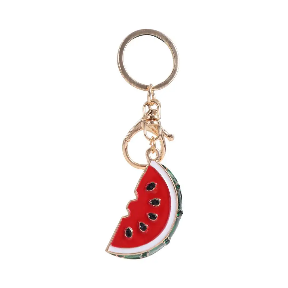 Hanging Decorations Simulation Watermelon Keychain Sparkling Rhinestones Zinc Alloy Summer Fruit Keyring High Quality