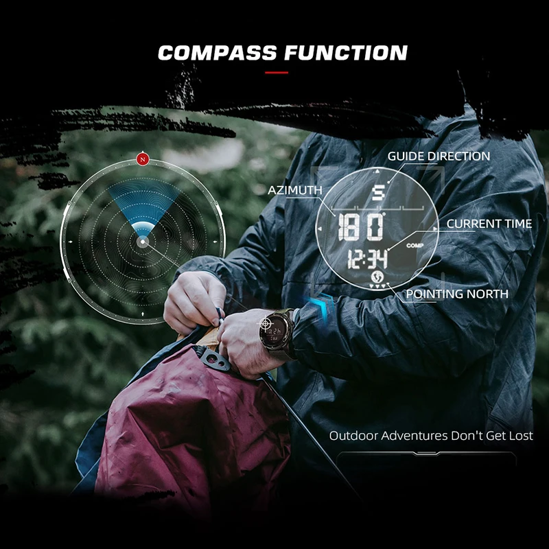 ALPS Men's Digital Watch Sports Super Light Outdoor Compass Pedometer Waterproof 50M Electronics Wristwatch Nylon Watch Strap view 6