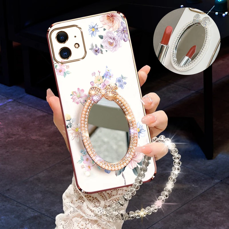 

11 Gentle flower Bracelet Plating Phone Case For iPhone 11 12Pro XR 11Pro XSMax 12ProMax 8Plus 12Mini 11ProMax 7 8 XS X 12 Cover