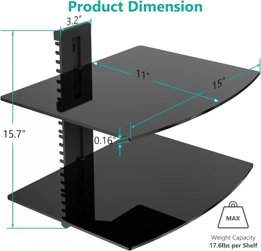 

Floating TV Shelf, 2 Tier Glass Projector Shelf for DVD Players, Routers, Game Consoles, Cable Boxes, Living Room Decor