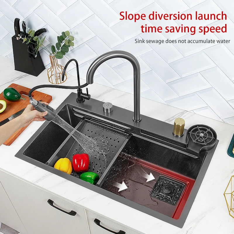 Hidden waterfall Sink Undermount Kitchen sink Single Bowl Stainless Steel Sink Set Workstation Sink With Basket Strainer Drain