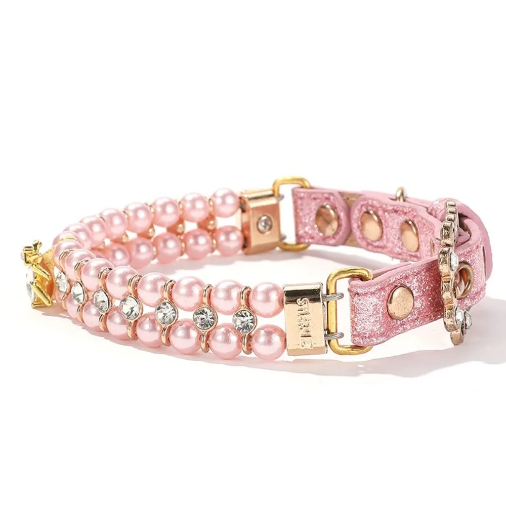 قابل للتعديل الكلب القط اللؤلؤ الياقات حجر الراين بلينغ كريستال القط قلادة مجوهرات فاخرة بو الرقبة حزام للكلاب الصغيرة للقطط #3
