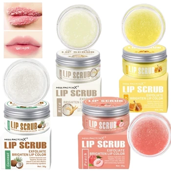 Lip Scrub 30 g Pfirsich-Honig-Reis-Kokosnuss, aufhellende Lippenfarbe, Peeling, feuchtigkeitsspendende Lippen