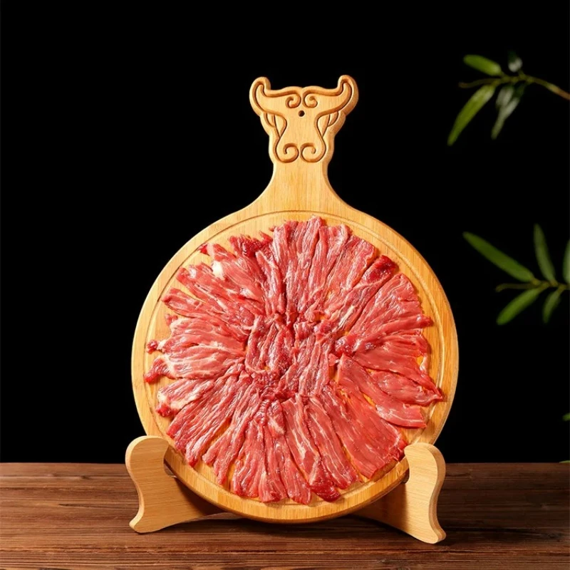Commercial Hot Pot Beef Plate Bamboo Wood Serving Tray for Sliced Beef Mutton Hot Pot Restaurant Tableware Dinner Plates