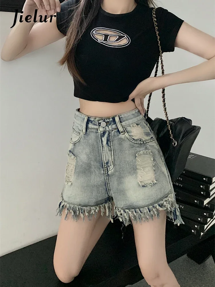 Jielur Summer New Vintage Sexy Straight  Denim Women's Jeans Fashion Slim Fit Light Jeans Female Casual Chicly Young Shorts