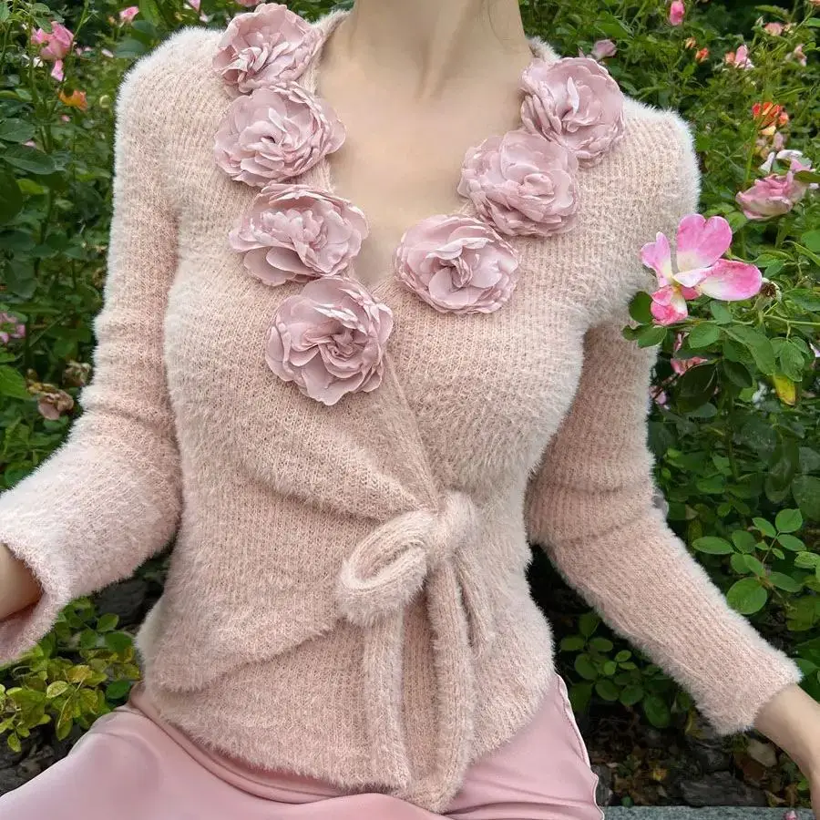 Pullover 3D Flowers French Vintage Slim Women Korean Long Sleeve Elegant Tops Female Retro Knitted Chic Fairy Clothing 2023