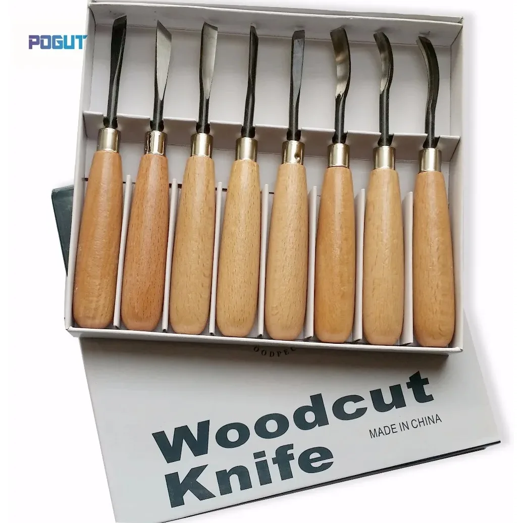 

8Pcs Woodpecker Dry Hand Wood Carving Tools Chip Detail Chisel Set Knives Tool