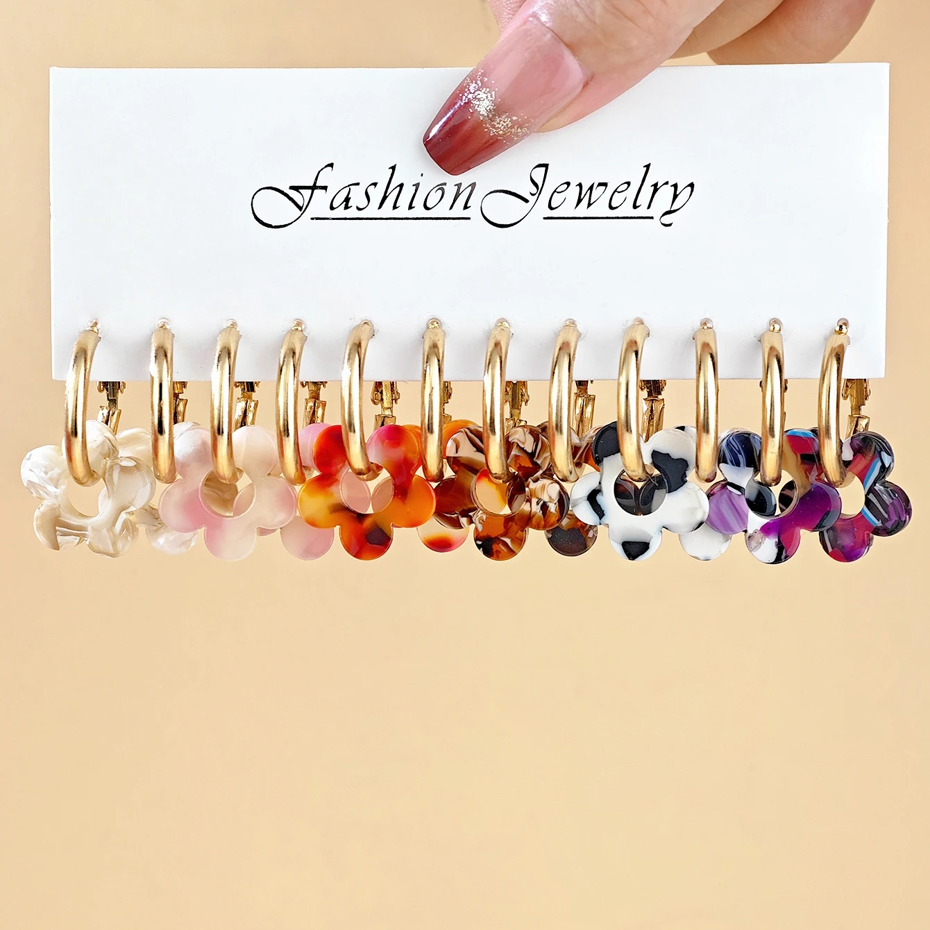 الاتحاد الأوروبي/الولايات المتحدة تصميم الأزياء المتخصصة الملونة الاكريليك خمس بتلات زهرة قلادة القرط مجموعة - أنيقة تنوعا المعادن المرأة القرط هدية #5