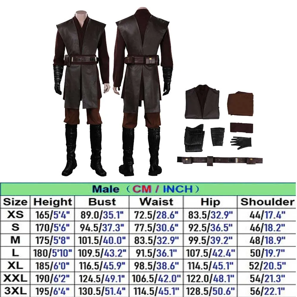 Anakin Cosplay Fantasia Men Uniform Knight Clothes Movie Battle Costume Robe Cloak Outfit Halloween Party Carnival Suit