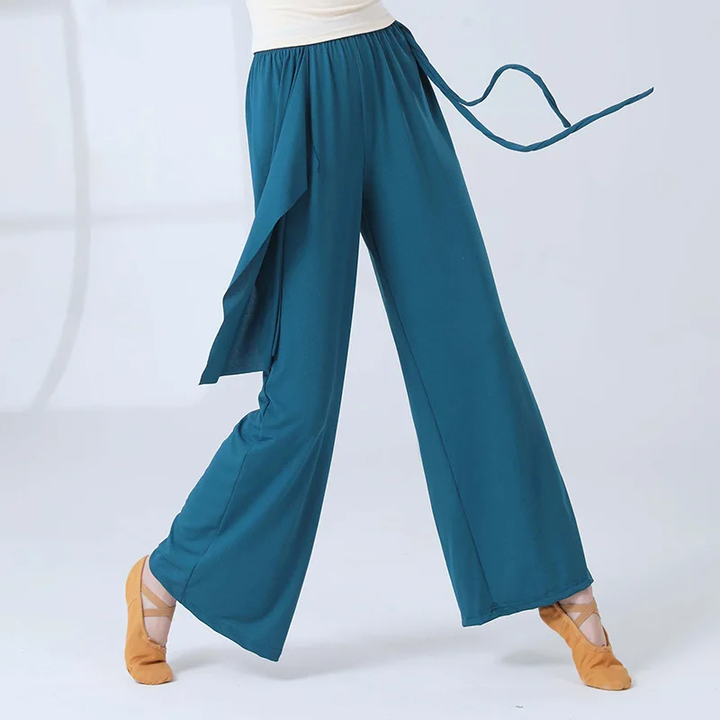 

Elegant Ribbon Chinese Dance Pants Women Loose Flowing Chiffon Culottes Practice Wide-Leg Pants Modern Dance Performance Costume