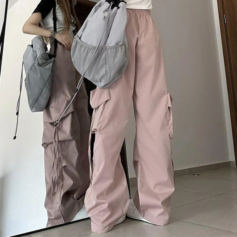 Women Cargo Pants High Waist Streetwear Hip Hop Trousers Female American Quick Drying Big Pockets Casual High Waisted Pants