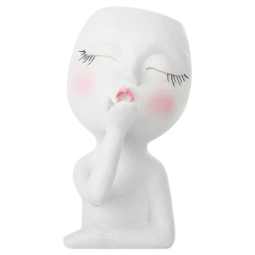 Resin Face Planter Statue Planter Head Planter Face Flower Pot With Drainage Hole Succulent Planter Closed Eyes Lady Face Pot