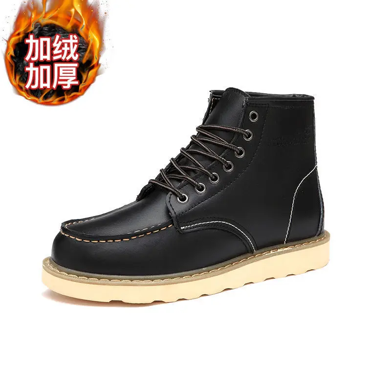 

High Quality Mens Boots Square Toe Wine Red Plush and Thick Leather Boots Work Clothes Shoes Platform Sneakers Motorcycle Boots