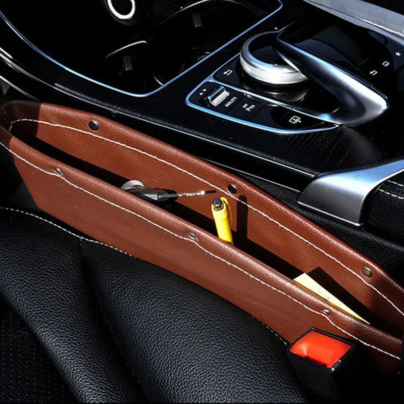 منظم فجوات مقاعد السيارة جلدي عالمي ، صندوق تخزين شق ، مناسب لمجموعة واسعة من المركبات