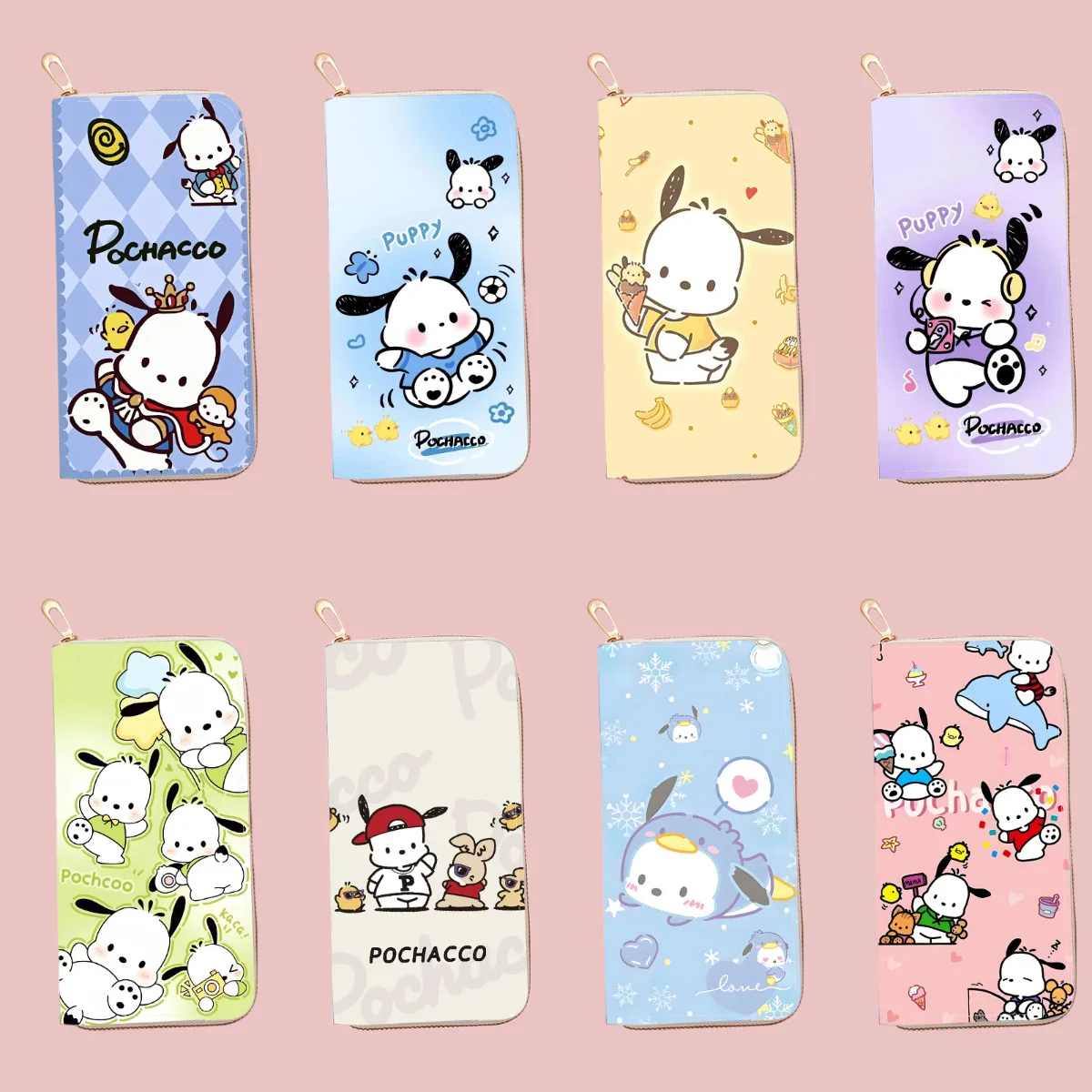 

MINISO Cartoon Purse Sanrio Long Zipper Texture Student Card Bag Coin Purse Kawaii Pochacco Cute Bank Card Bag Storage Bag Gifts