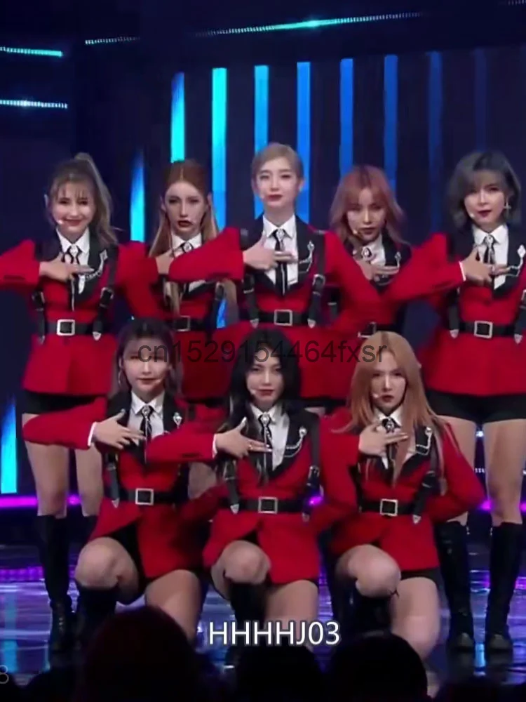 

Korean Girl Group Same Performance Outfit, New Red Jazz Dance and Song Costume, Group Dance Costume