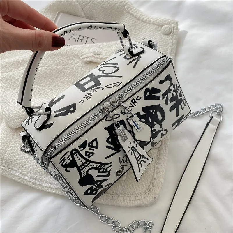 Bolso de cuero con diseño de lujo para mujer, bandolera cruzada a la moda con grafiti, 2023