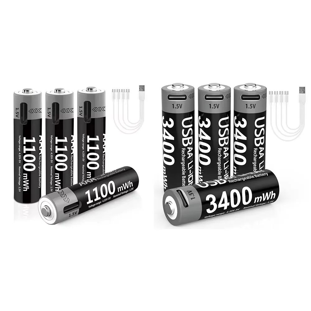 

Kuugro Li-ion AAA and AA Rechargeable Batteries USB Lithium-ion 3400mWh 1.5V AA Rechargeable Batteries+1100mWh 1.5V AAA Battery
