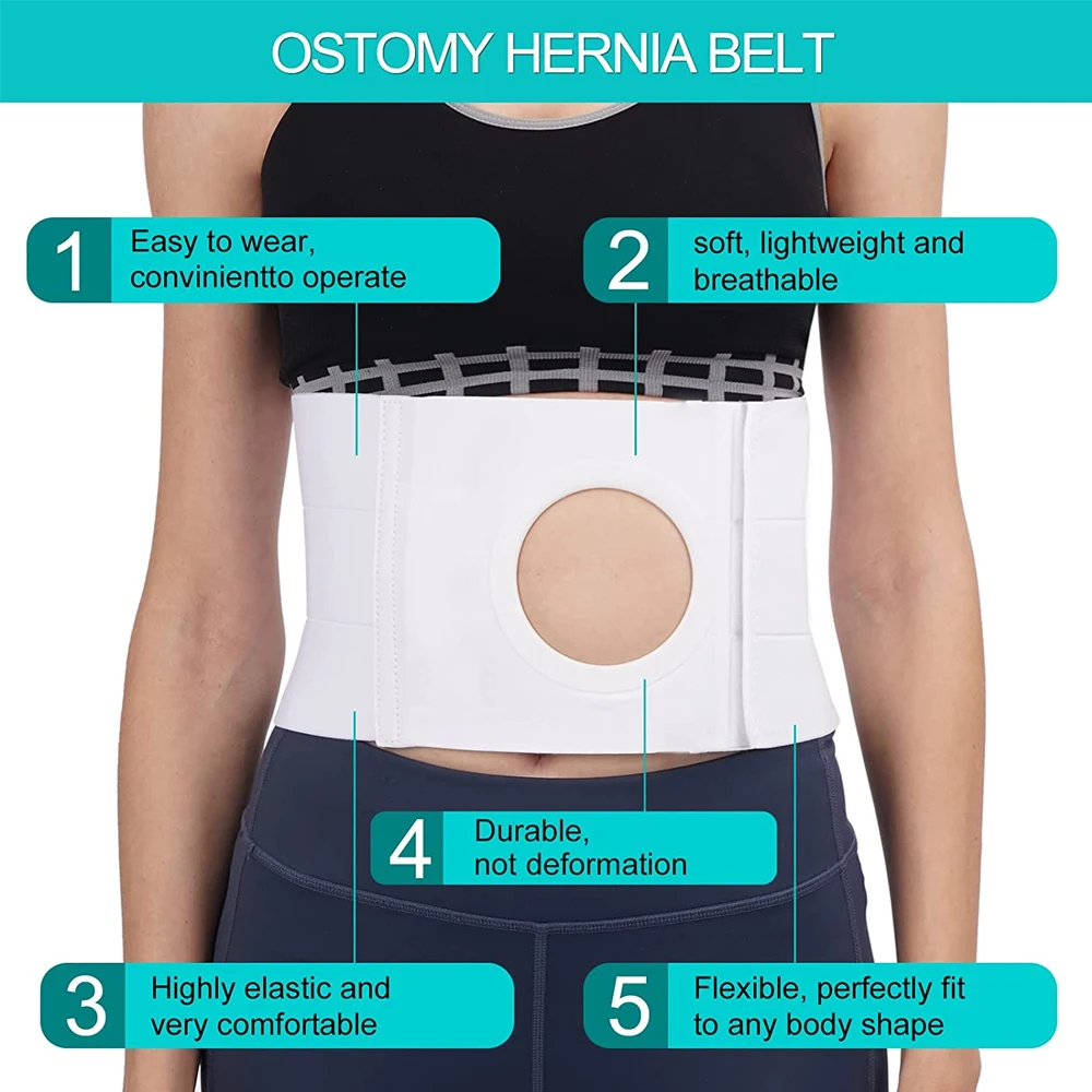 Tcare Ostomy Belt, Unisex Ostomy Hernia Support Belt Abdominal Binder Brace Ostomy Hernia Belt Stoma Support Wraps for Men Women