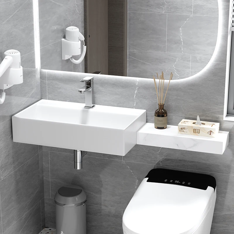 Small-sized simple washbasin, extremely narrow rock plate combined wall-mounted shelf