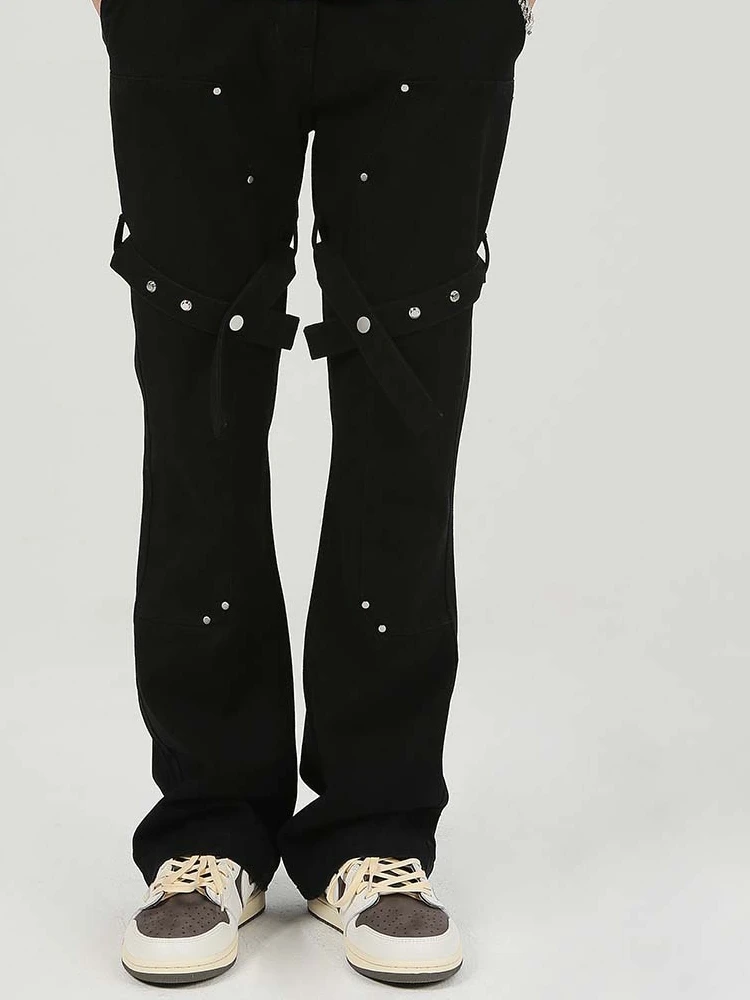 

Модные прямые джинсы-шаровары в уличном стиле, мужские повседневные рабочие брюки-карго, модные городские брюки в стиле хип-хоп для подростков