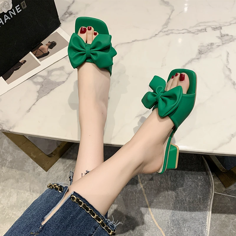 Summer New Slippers Women 2024 Trend Sexy Large Size Square Toe Thin Heels Shoes Ladies Casual Slippers Heel zapatos