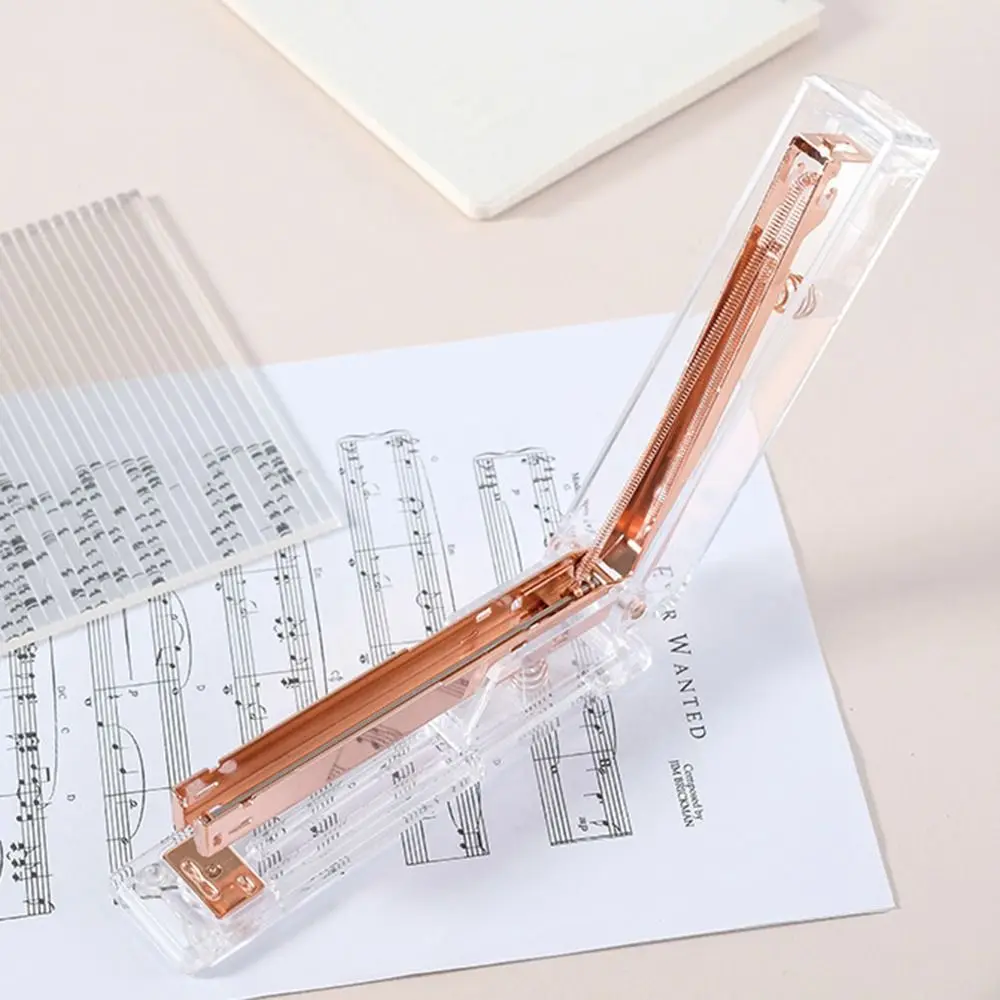 Manual Transparent Stapler Rose Gold Lightweight Paper Stapler Simple Portable Book Binding Machines School Office Supplies