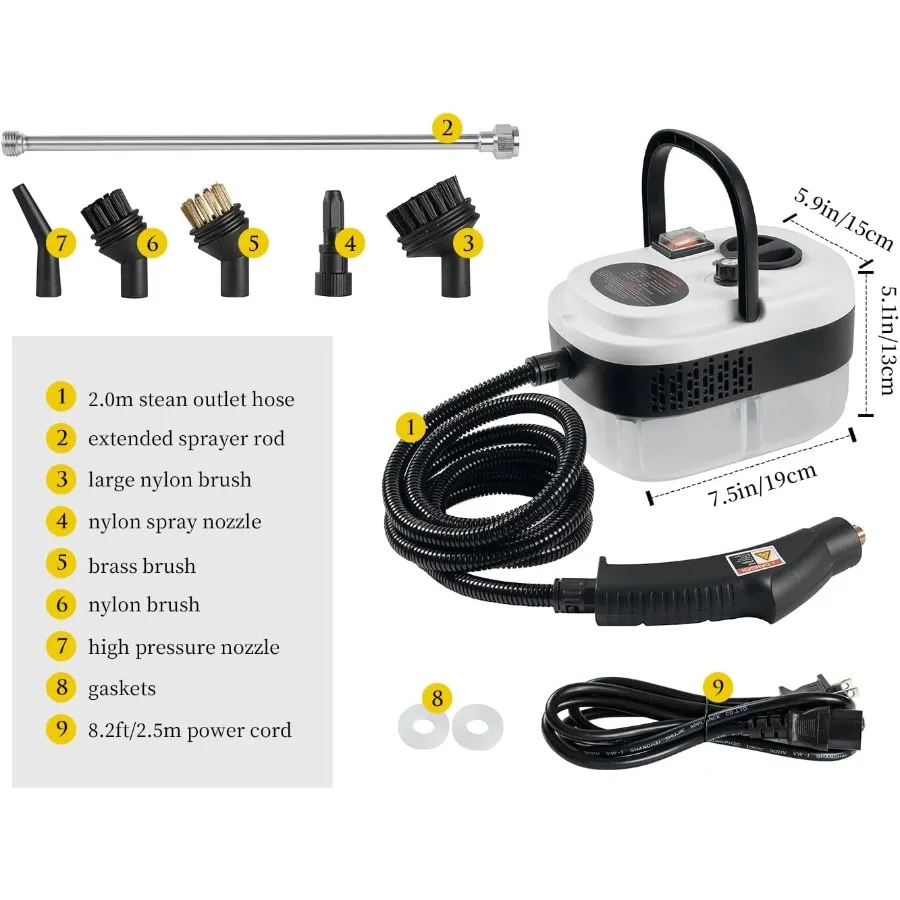7 in 1 Pembersih Uap 2500W Tekanan Tinggi untuk Membersihkan Mobil, Pembersih Uap Genggam untuk Penggunaan di Rumah, Lantai Kayu Keras
