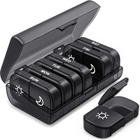 Weekly Pill Organizer 2 Times a Day, Pill Box 7 Day with One-Side Large Openings, Black Privacy Protection AM PM Pill Case
