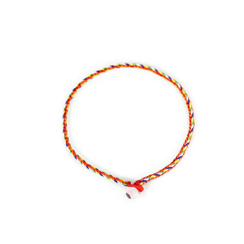 Dragon Boat Festival Five-Color Thread Bracelet with Jade Bead, Unisex Casual Rope Wristband