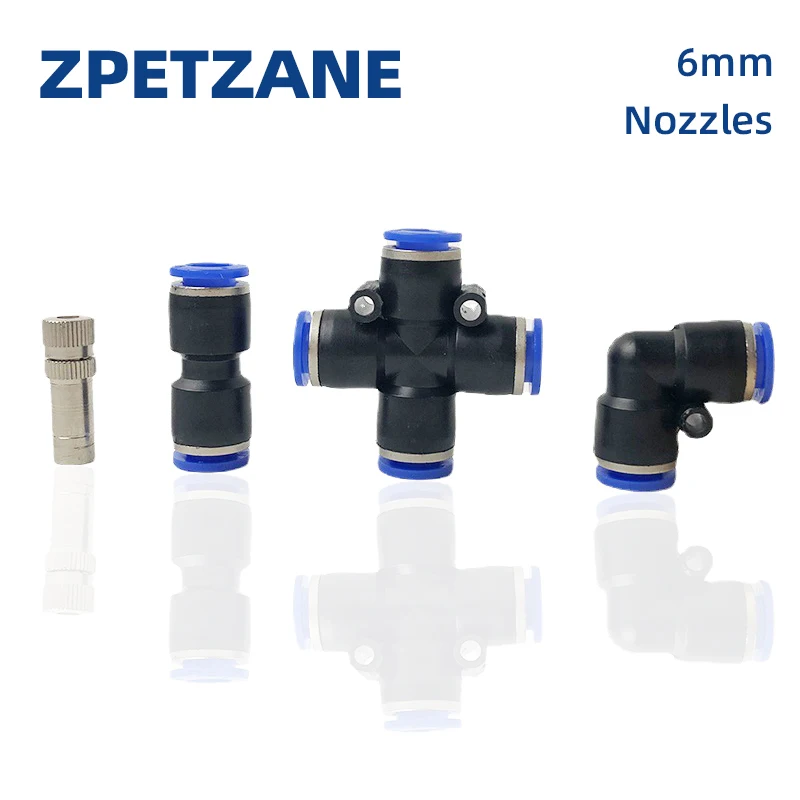 5pcs 6mm Low Pressure Misting Fog Nozzles With Quick Access Tee Connector Breeding Garden Landscaping Irrigation Sprayers