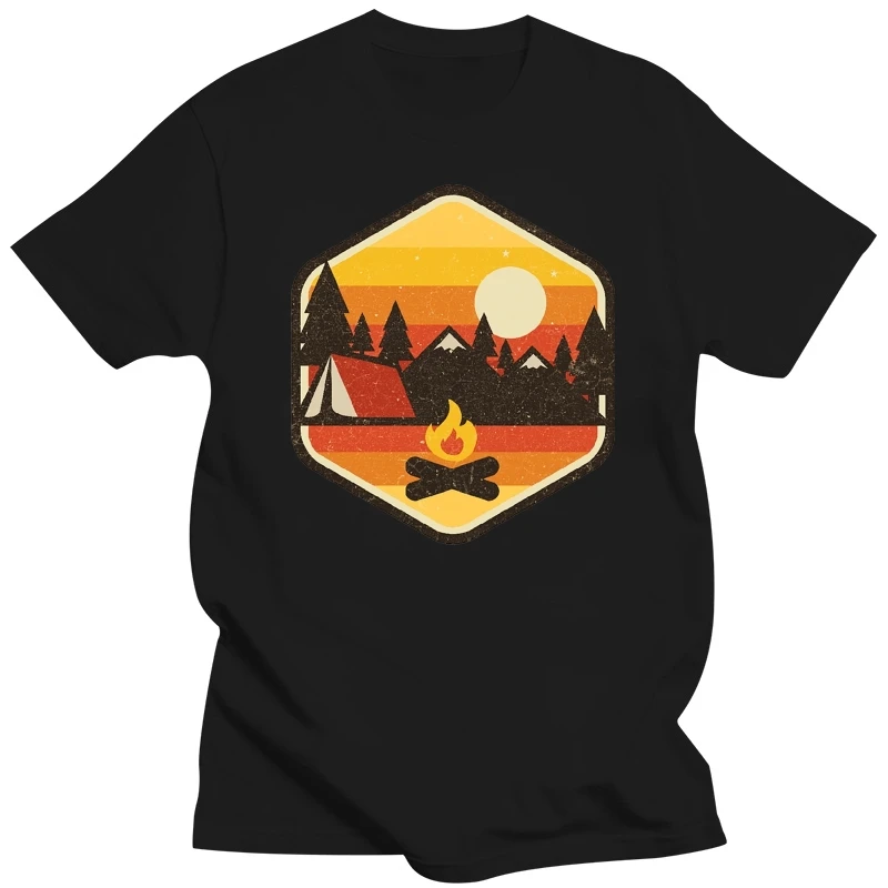 RETRO CAMPING T Shirt camping fire nature mountains tent retro sunset