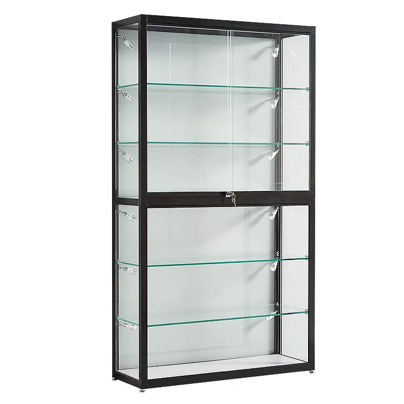 

Custom Hot Selling Factory Supplier Lockable Aluminum Frame Collectibles Wine Show Tempered Glass Display Cabinet With Led