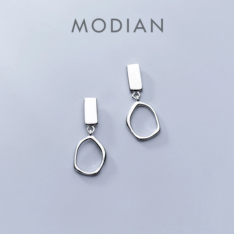 MODIAN Classic Irregular Oval Dangle Earring for Women Pure 925 Sterling Silver Simple Geometric Square Earring Fine Jewelry