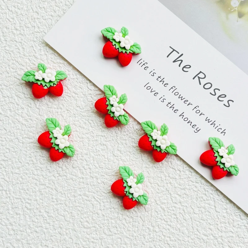 10 Pcs New Cute Mini Resin Cartoon Strawberry Flat back Ornament Jewelry Making Manicure Hairwear Accessories