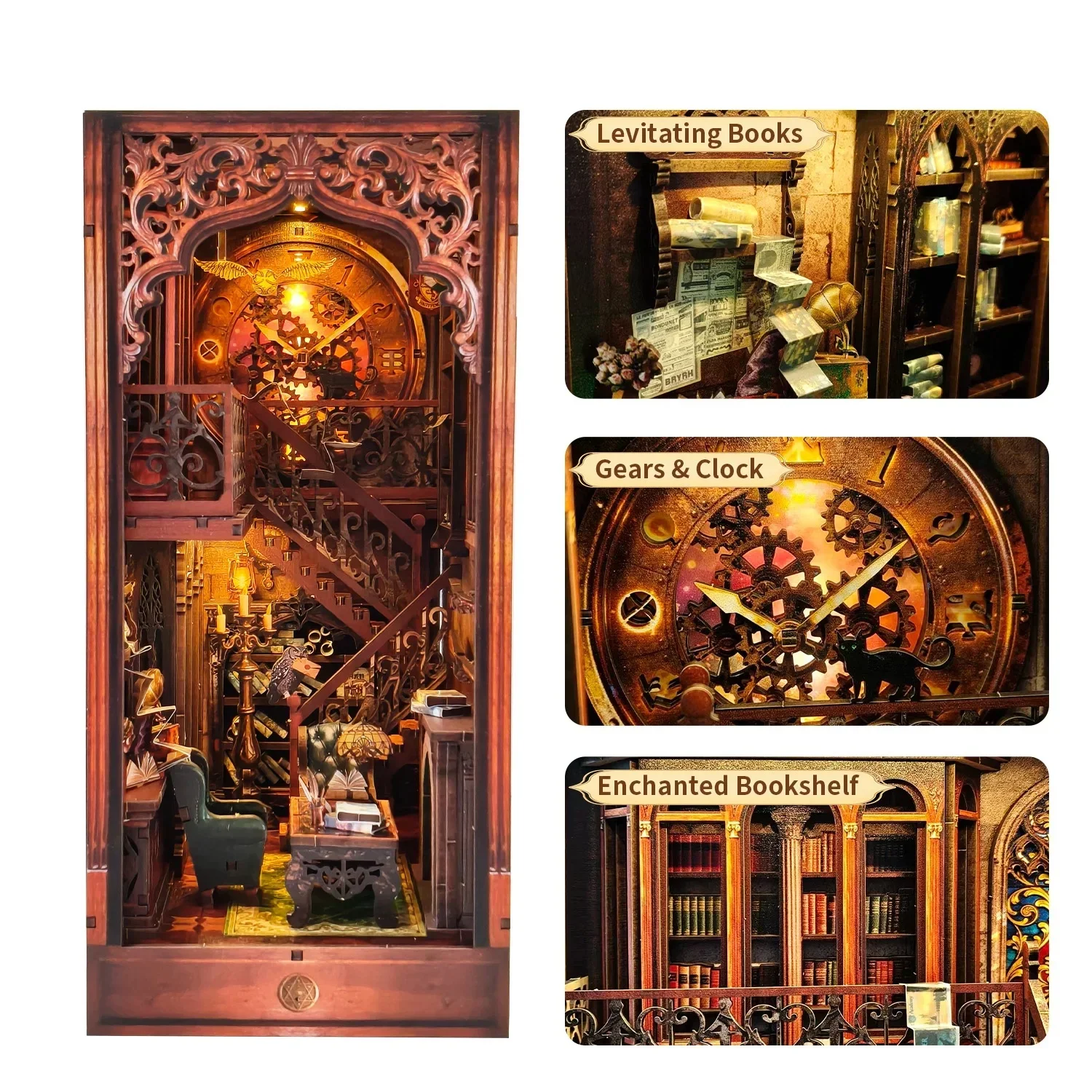 DIY Wooden Book Nook Hogwarts Library Cottage Miniature Dollhouse 3D Puzzle Assembly Model Kits for Adults Birthday Gifts view 5