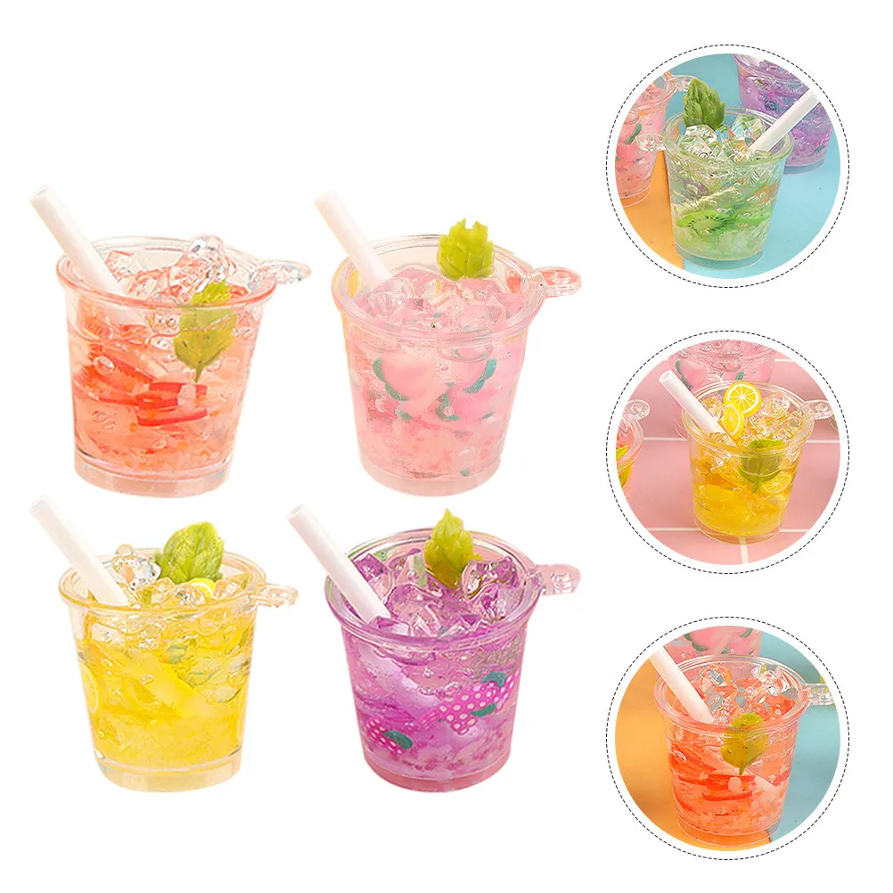 

4Pcs Miniature Beverage Decor Mixed Fake Drinks Resin Simulation Models for Dollhouse Accessories Creative Gift Idea Kids Play