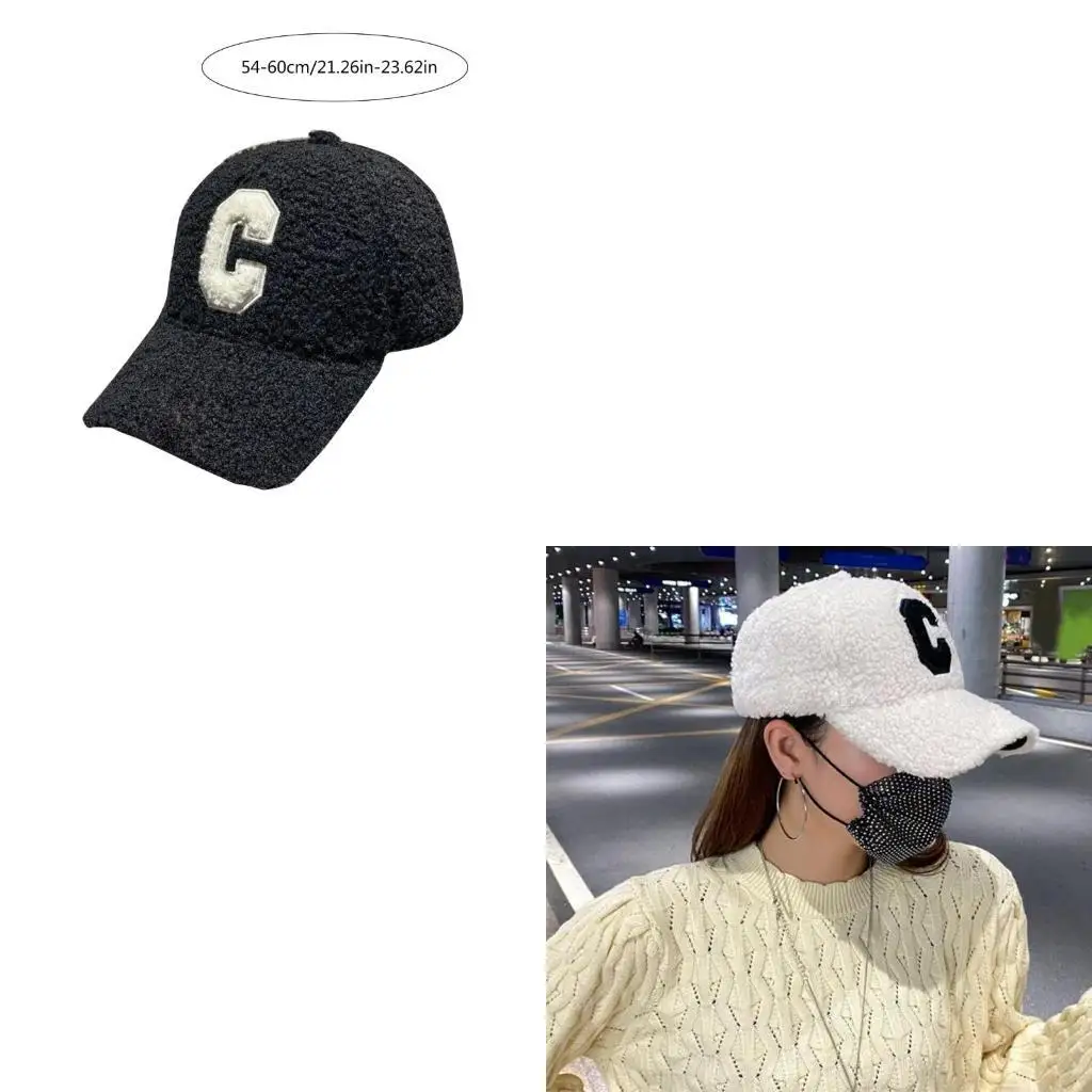 

652F Outdoor Berber Fleece Baseball Caps with Embroidery C Letter Casual Hiphop Cycling Duckbill Caps for Boy Girls Unisex