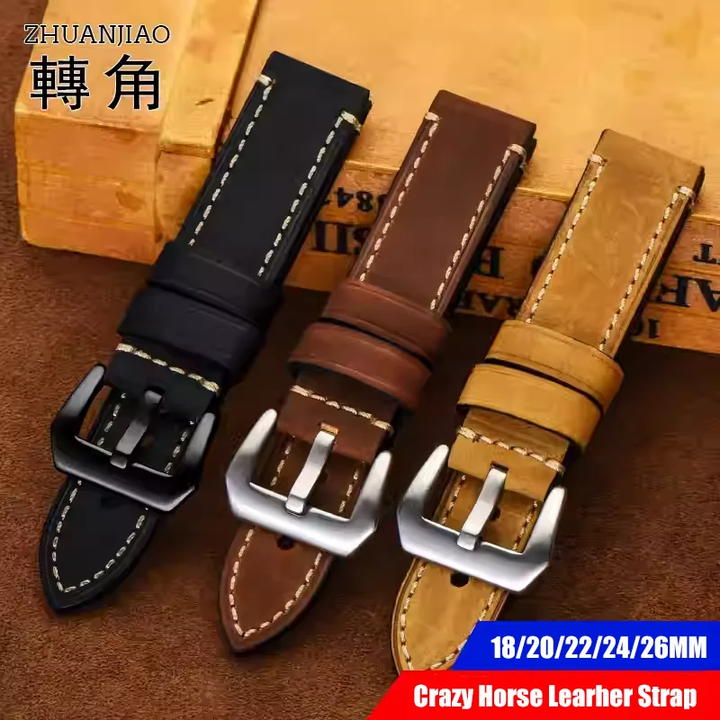 

Crazy-horse leather Retro vintage watch strap For Panerai Genuine leather 18 20 22 24 26MM waterproof elegant watch band belt