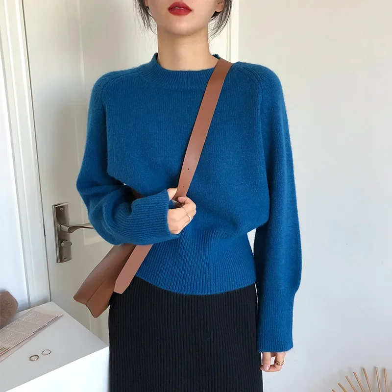 

Vintage Fall Winter Short Knitted Sweater Women O-neck Korean Casual Crop Tops Loose Elegant Soft Knitwear Jumper Warm Pullover