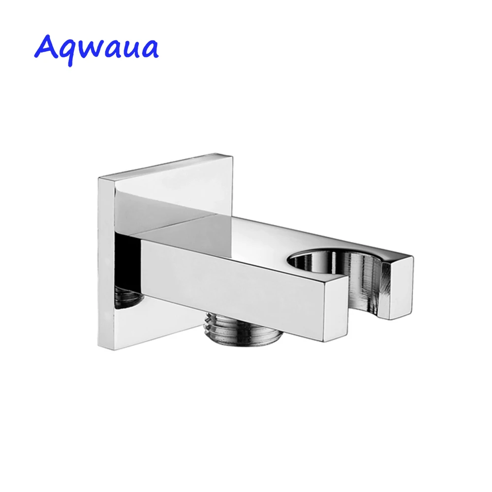 Aqwaua Shower Accessories Square Chrome Bathroom Brass Wall Connector Bracket with Shower Head Holder bathroom  Accessories