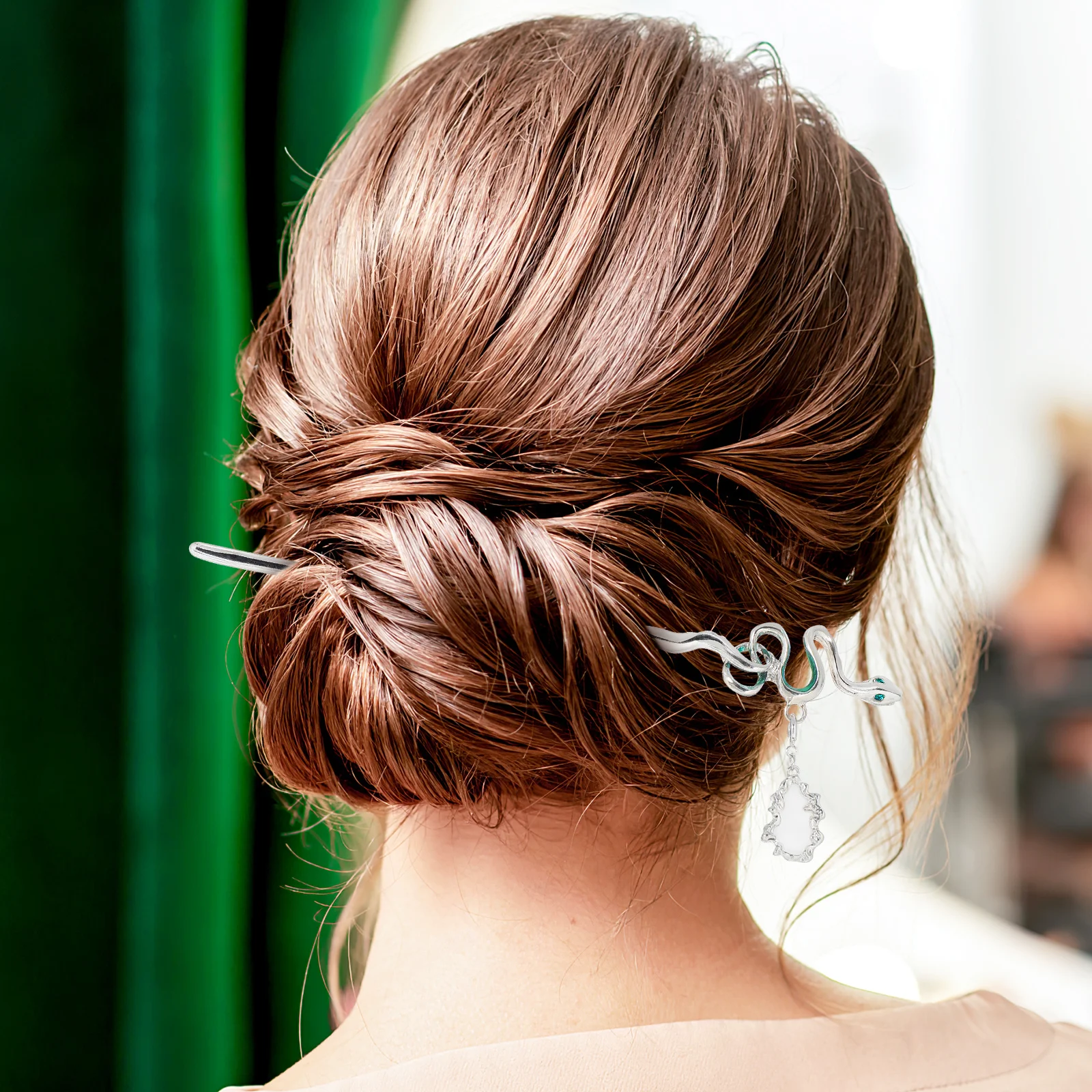 

1Set Chinese Hair Stick Metal Snake Hairpin with Dangle Chain Elegant Hair Bun Pin for Wedding Party Prom Snake Hairpin