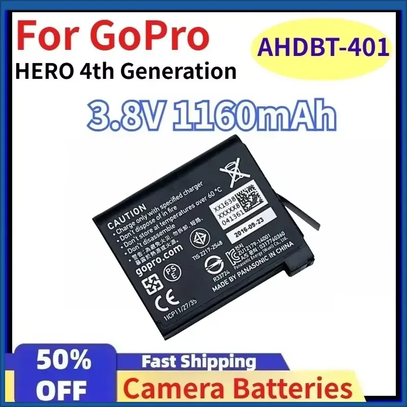For GoPro 3.8V 1160mAh AHDBT-401 Camera Batteries for GoPro HERO 4th Generation Brand New Upgrade Black Rechargeable Battery