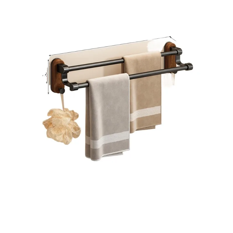 

Walnut towel rack Toilet No punching rack Wall towel rack Toilet Bathroom Double bar towel hanging