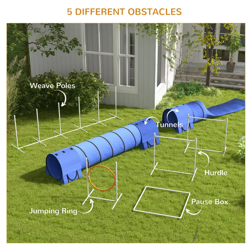 

PawHut 7 Piece Dog Agility Training Equipment, Dog Obstacle Course Starter Kit with Tunnels, Weave Poles, Adjustable Hurdles, Ju